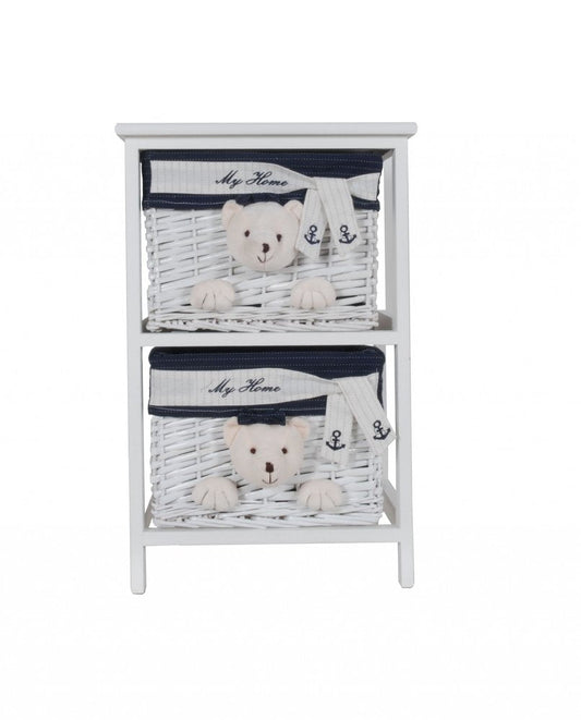12.5" X 16" X 25" White Blue  Portable 2 Drawers HomeRoots