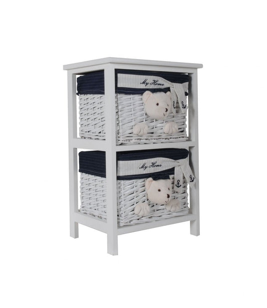 12.5" X 16" X 25" White Blue  Portable 2 Drawers HomeRoots