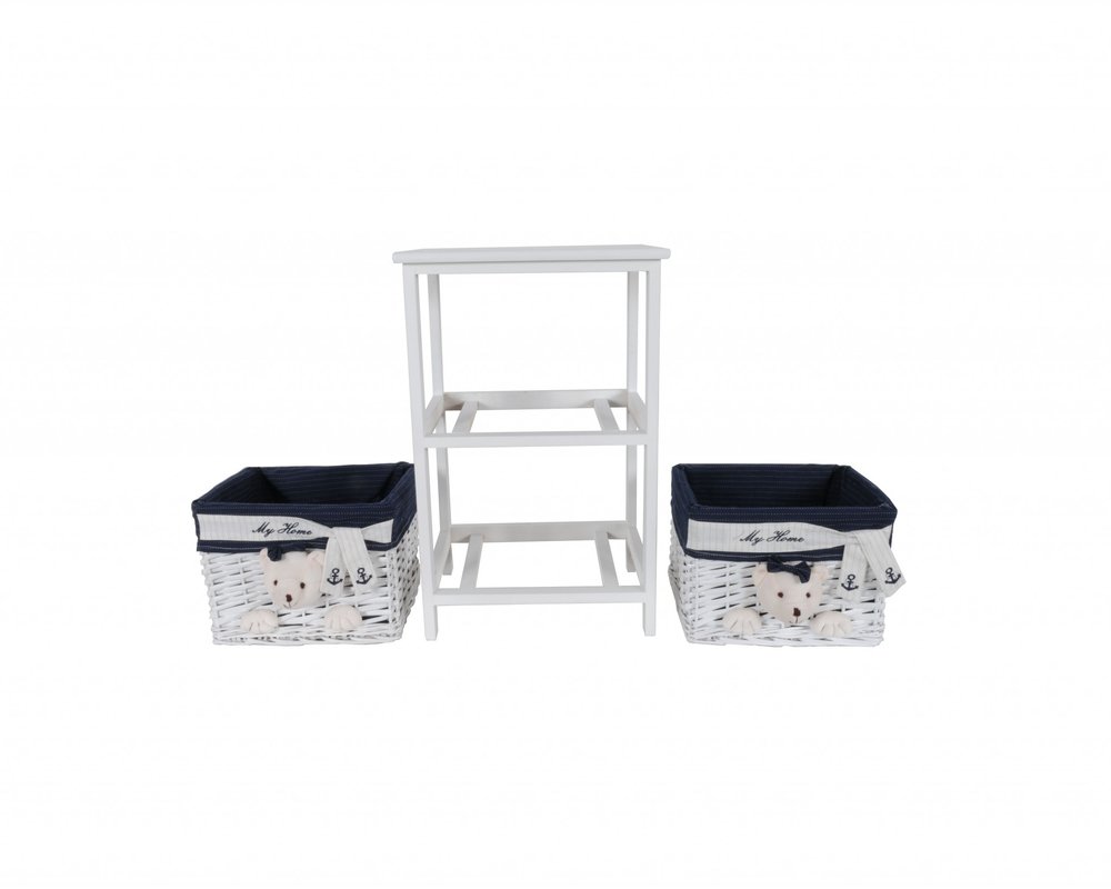 12.5" X 16" X 25" White Blue  Portable 2 Drawers HomeRoots
