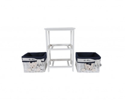 12.5" X 16" X 25" White Blue  Portable 2 Drawers HomeRoots