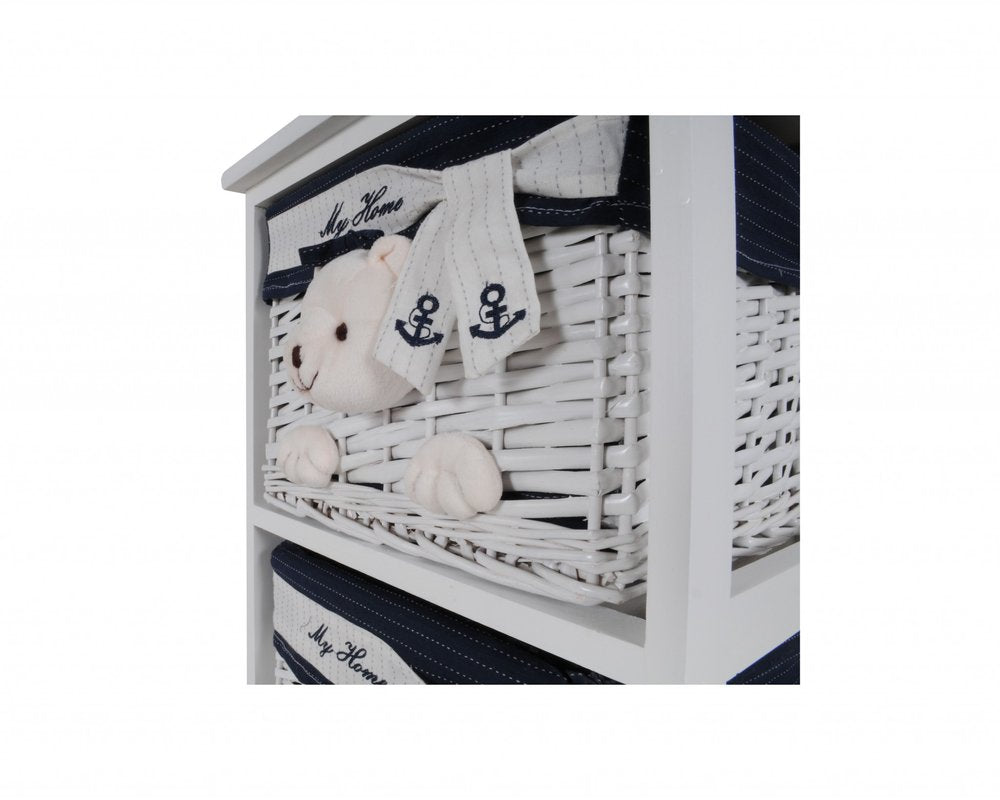 12.5" X 16" X 25" White Blue  Portable 2 Drawers HomeRoots