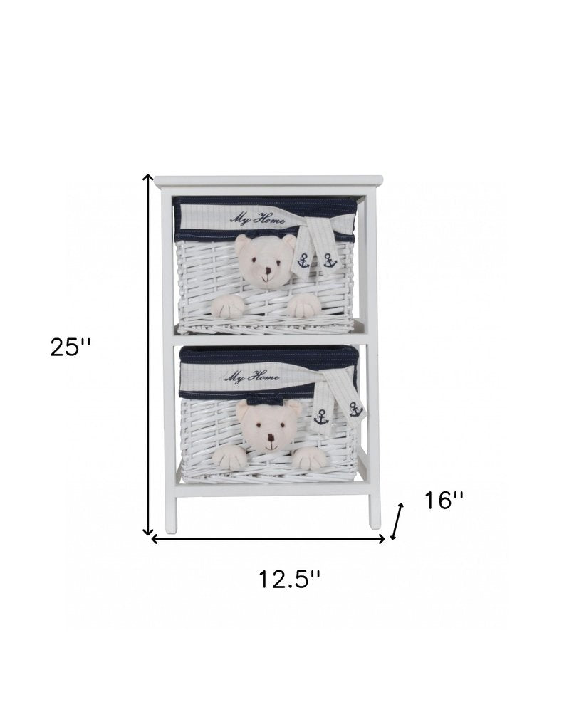 12.5" X 16" X 25" White Blue  Portable 2 Drawers HomeRoots