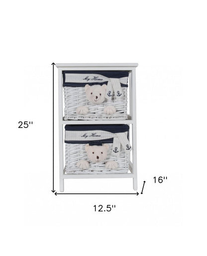 12.5" X 16" X 25" White Blue  Portable 2 Drawers HomeRoots