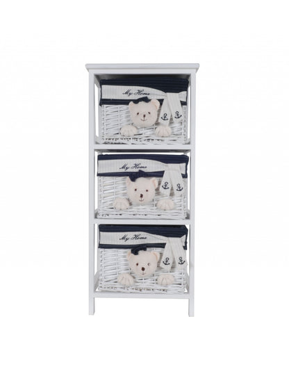 12.5" X 16" X 35.5" White Blue  Portable 3 Drawers