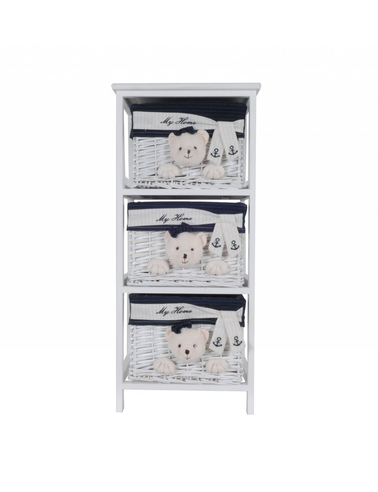 12.5" X 16" X 35.5" White Blue  Portable 3 Drawers HomeRoots