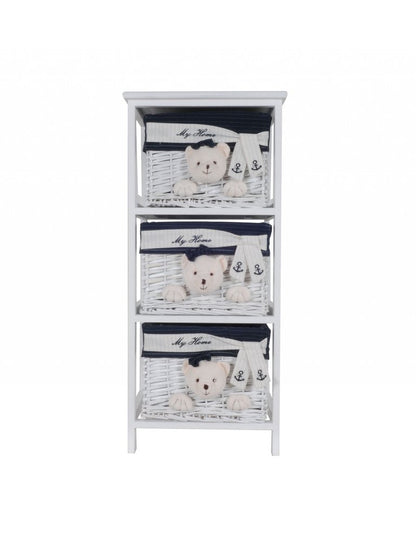 12.5" X 16" X 35.5" White Blue  Portable 3 Drawers HomeRoots