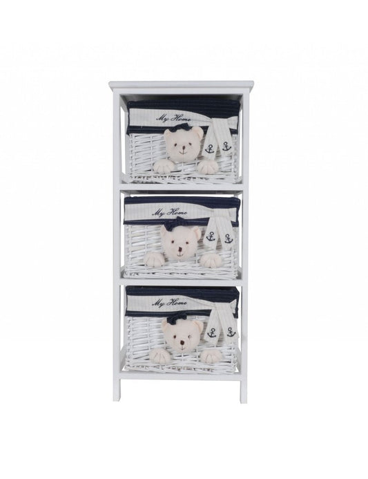 12.5" X 16" X 35.5" White Blue  Portable 3 Drawers HomeRoots