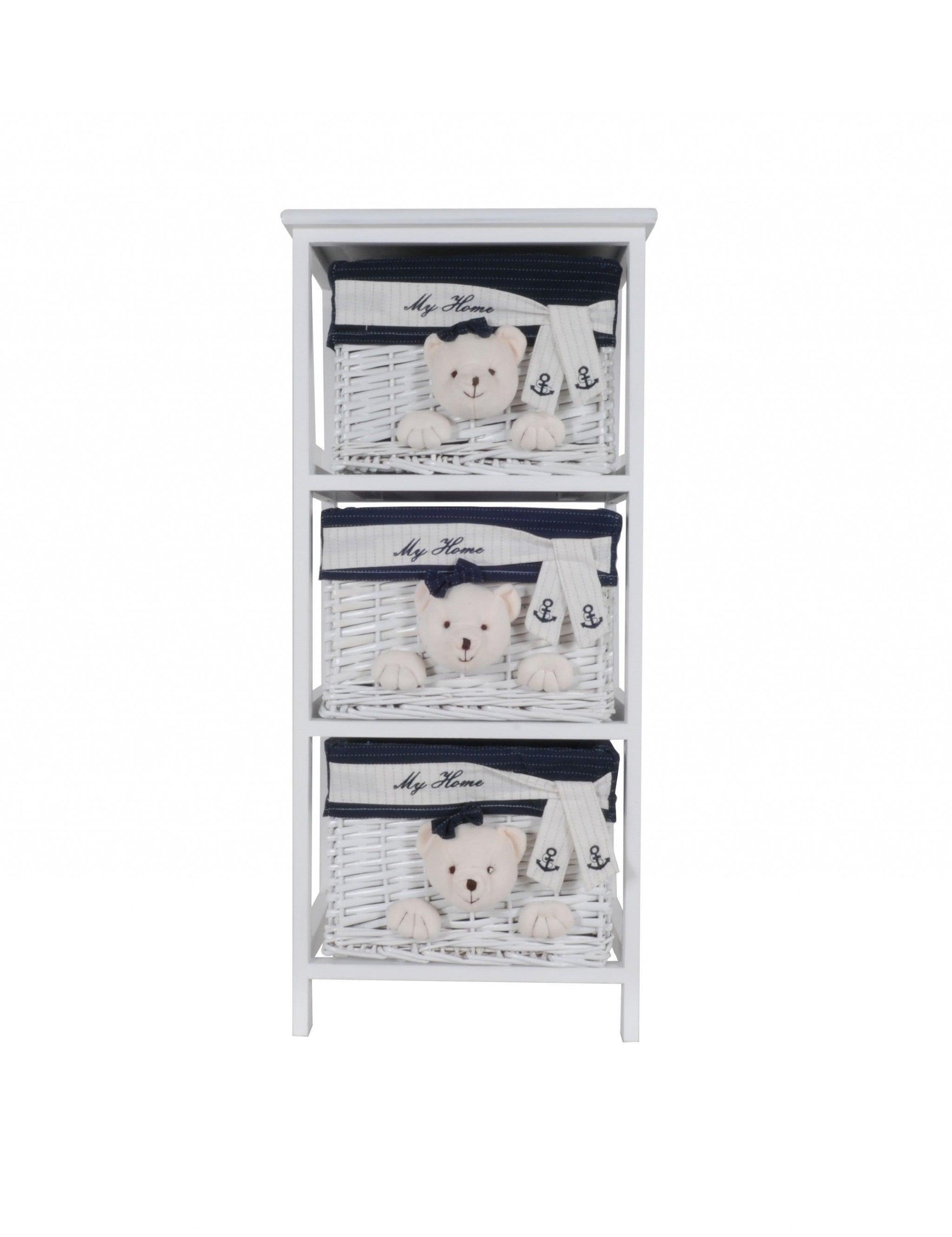 12.5" X 16" X 35.5" White Blue Portable 3 Drawers - FurniFindUSA