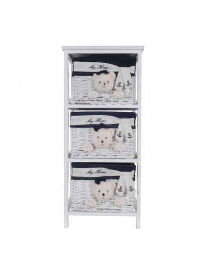 12.5" X 16" X 35.5" White Blue Portable 3 Drawers - FurniFindUSA