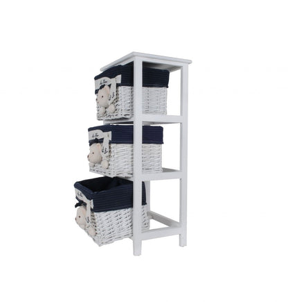 12.5" X 16" X 35.5" White Blue  Portable 3 Drawers HomeRoots