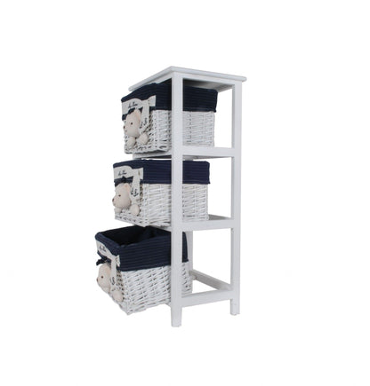 12.5" X 16" X 35.5" White Blue Portable 3 Drawers - FurniFindUSA