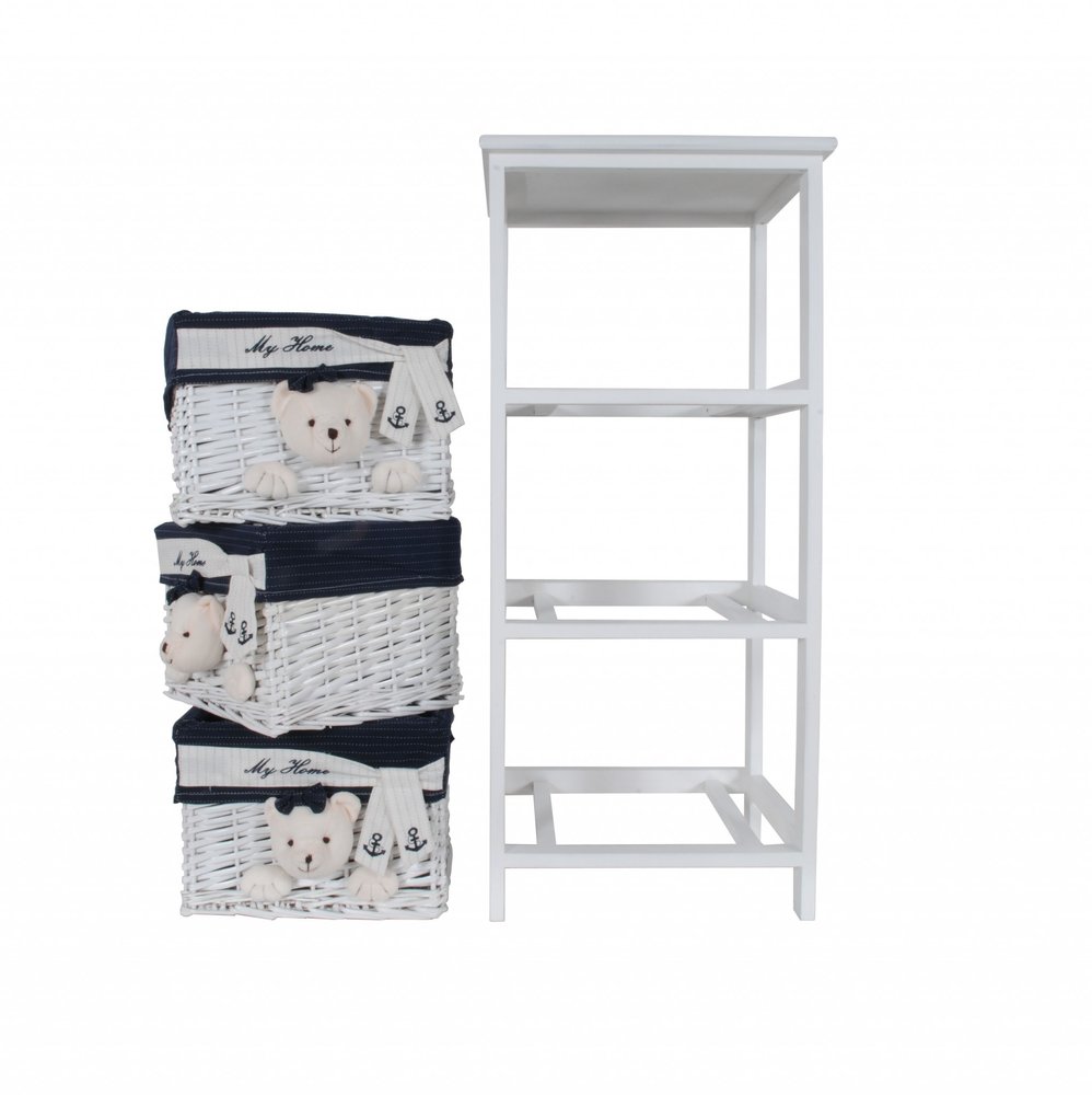 12.5" X 16" X 35.5" White Blue  Portable 3 Drawers HomeRoots