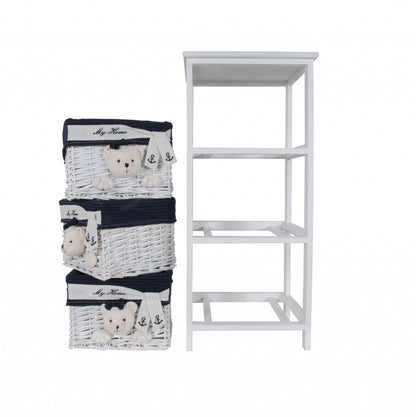12.5" X 16" X 35.5" White Blue  Portable 3 Drawers HomeRoots