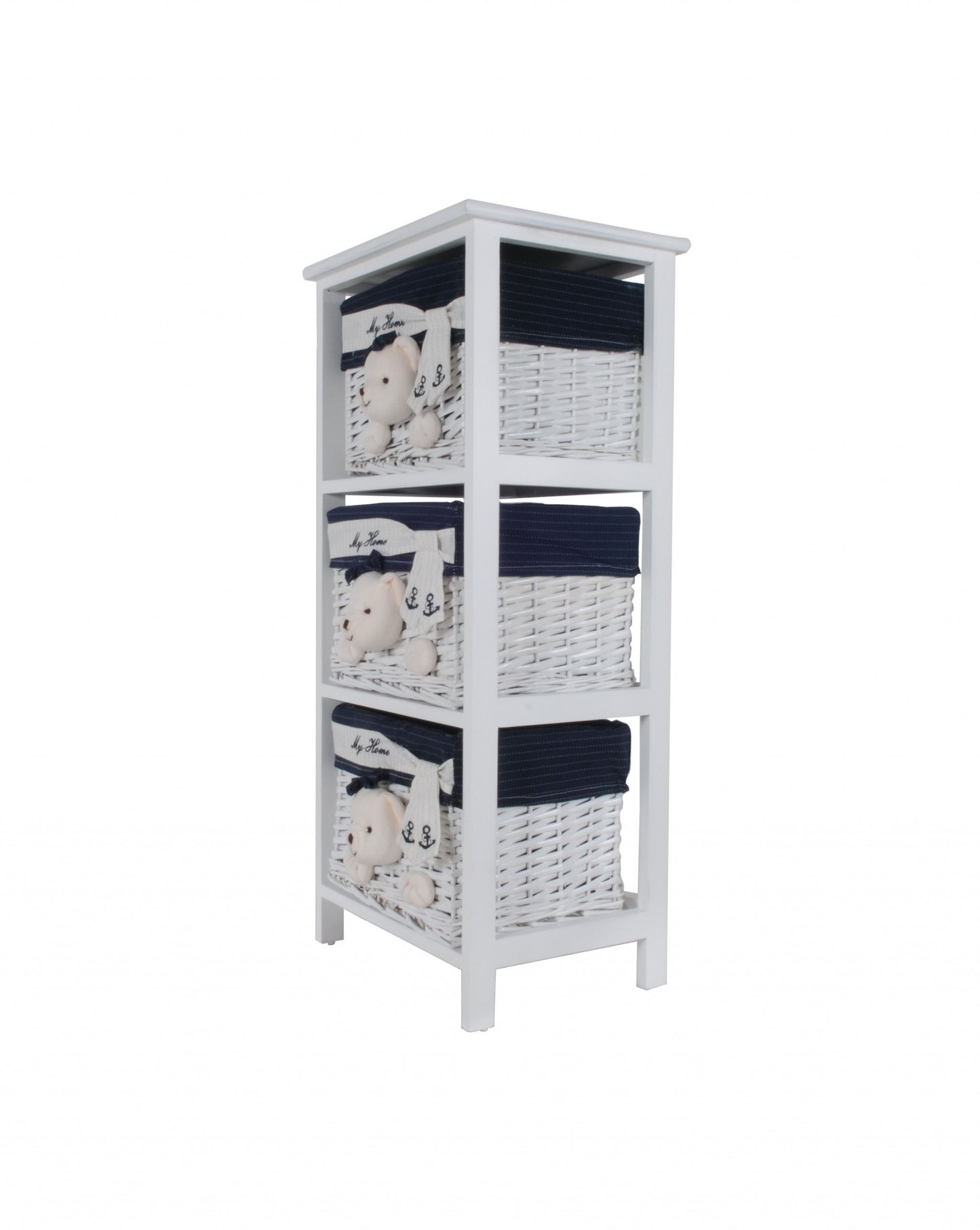 12.5" X 16" X 35.5" White Blue  Portable 3 Drawers