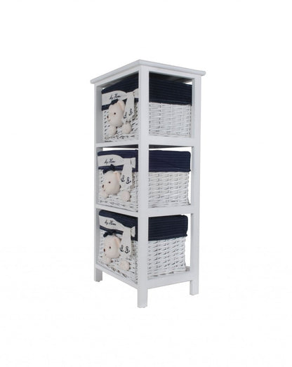 12.5" X 16" X 35.5" White Blue  Portable 3 Drawers HomeRoots