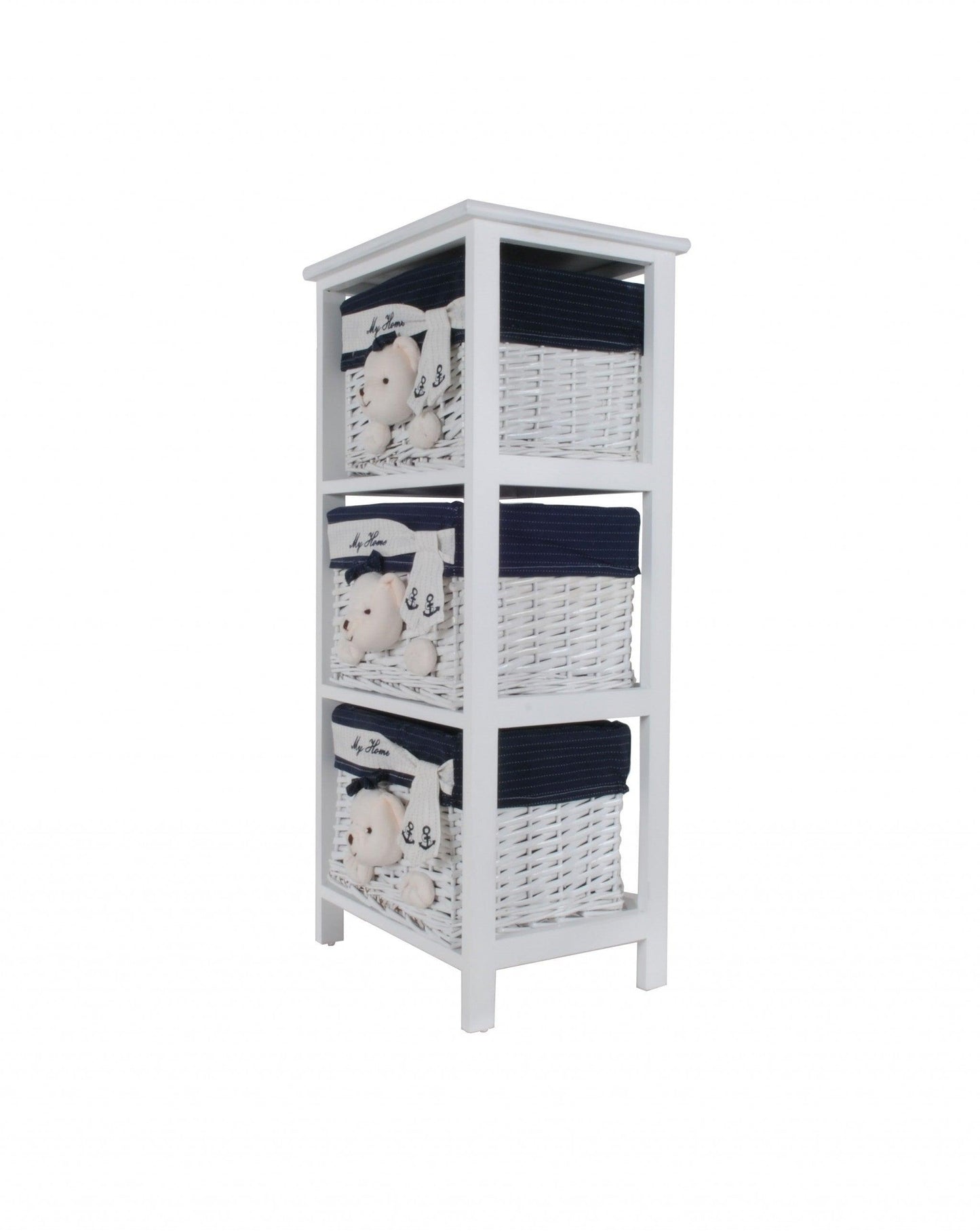 12.5" X 16" X 35.5" White Blue Portable 3 Drawers - FurniFindUSA