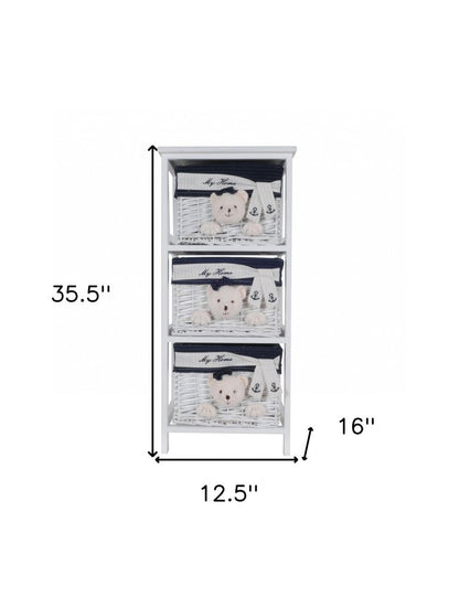 12.5" X 16" X 35.5" White Blue  Portable 3 Drawers HomeRoots