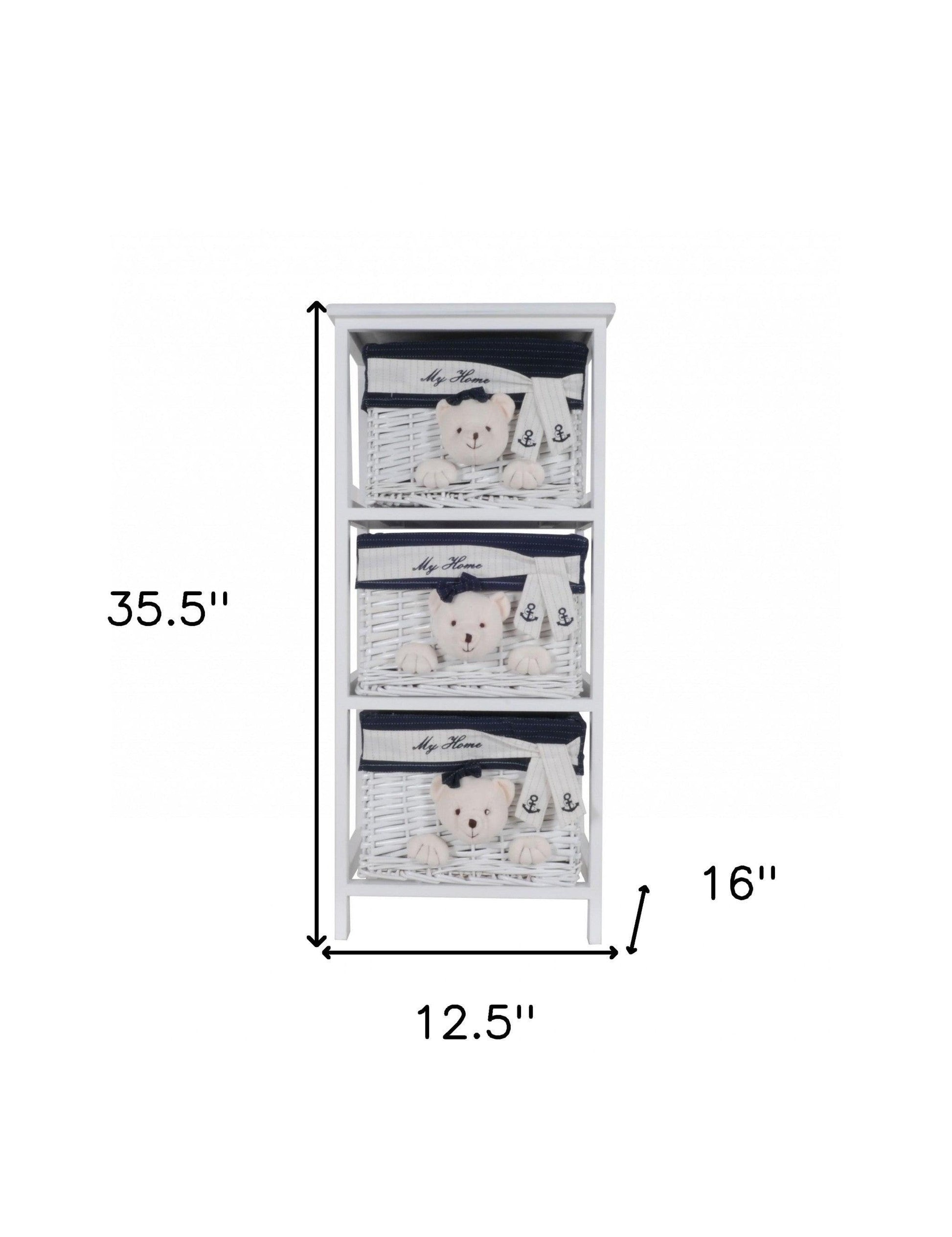 12.5" X 16" X 35.5" White Blue Portable 3 Drawers - FurniFindUSA