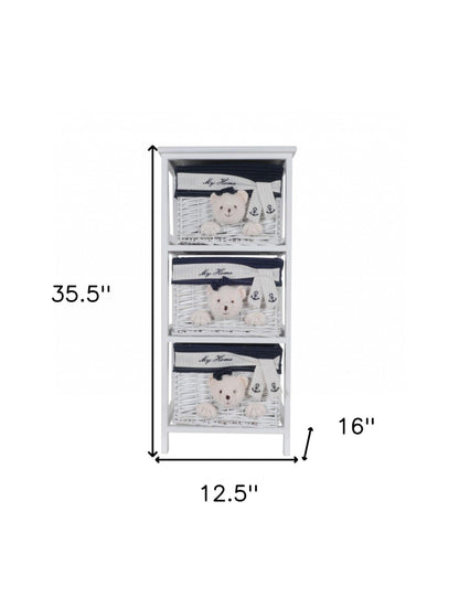 12.5" X 16" X 35.5" White Blue Portable 3 Drawers - FurniFindUSA