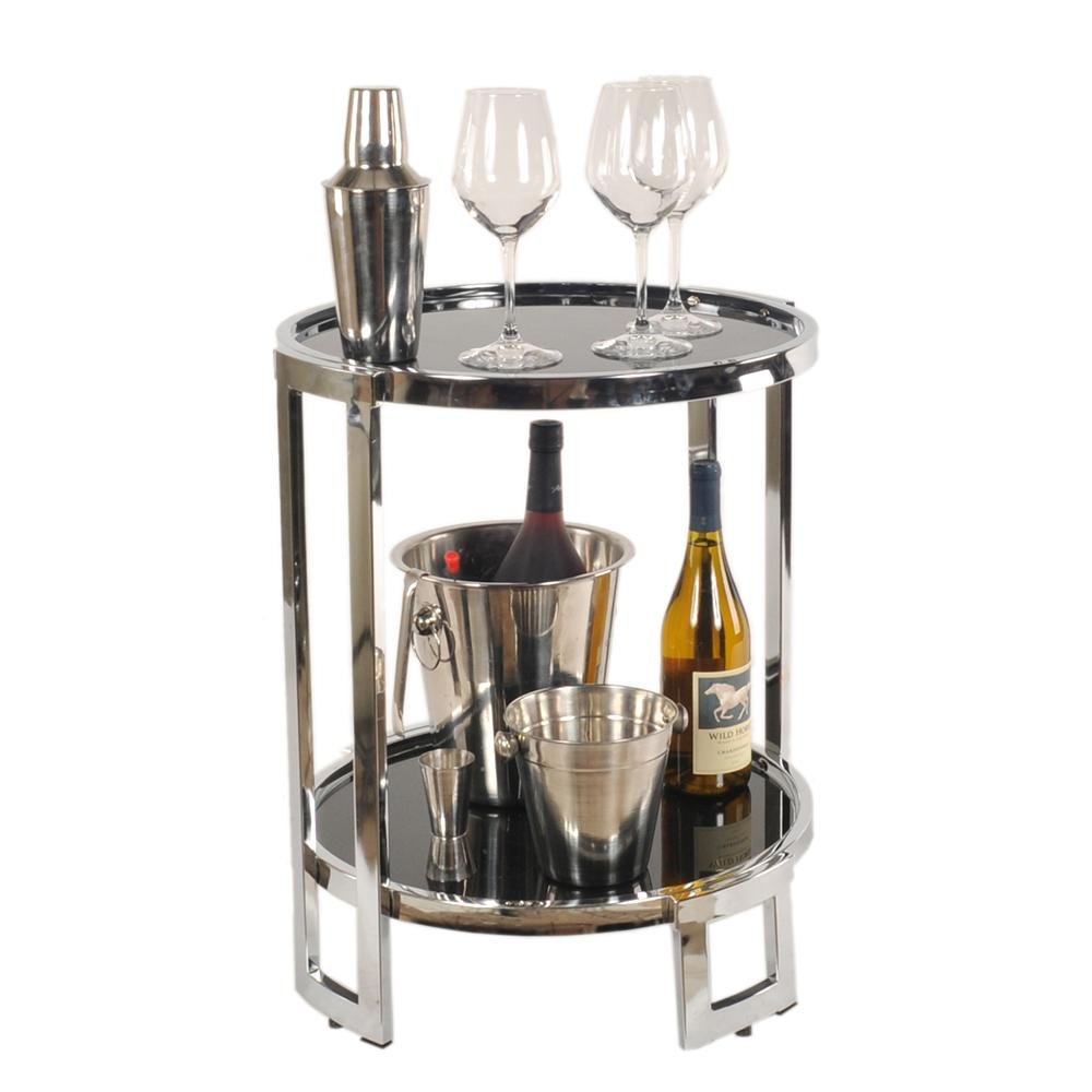 22" Silver Glass Round Mirrored End Table With Shelf — view 1