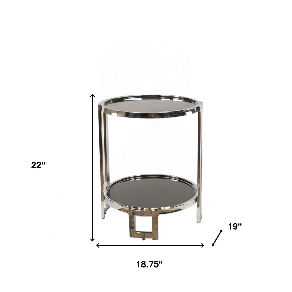 22" Silver Glass Round Mirrored End Table With Shelf — view 4