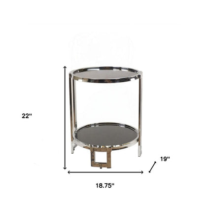 22" Silver Glass Round Mirrored End Table With Shelf HomeRoots