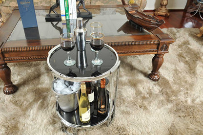 22" Silver Glass Round Mirrored End Table With Shelf HomeRoots