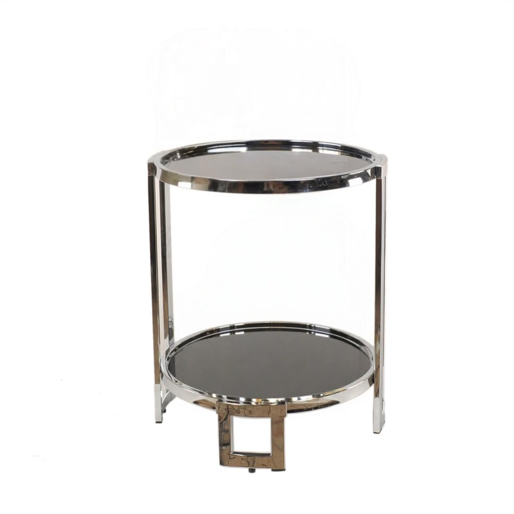 22" Silver Glass Round Mirrored End Table With Shelf — view 3