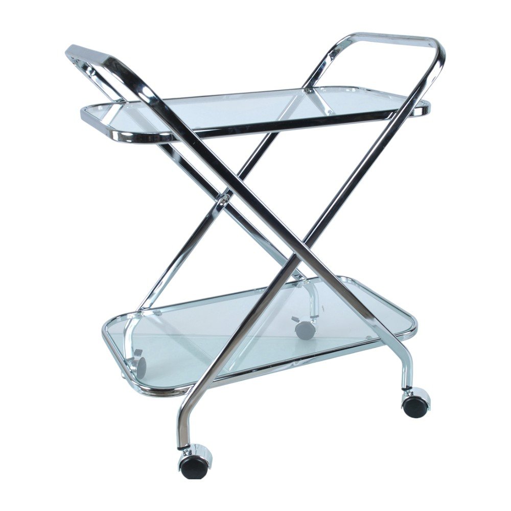 26" Silver Metal and Glass Rolling Bar Cart HomeRoots