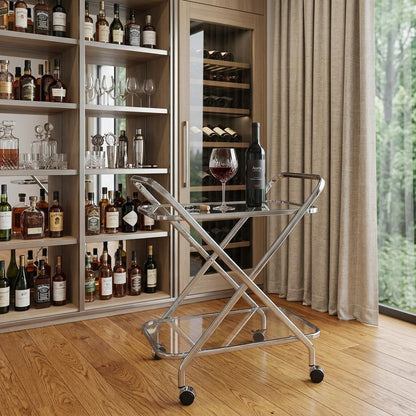 26" Silver Metal and Glass Rolling Bar Cart HomeRoots