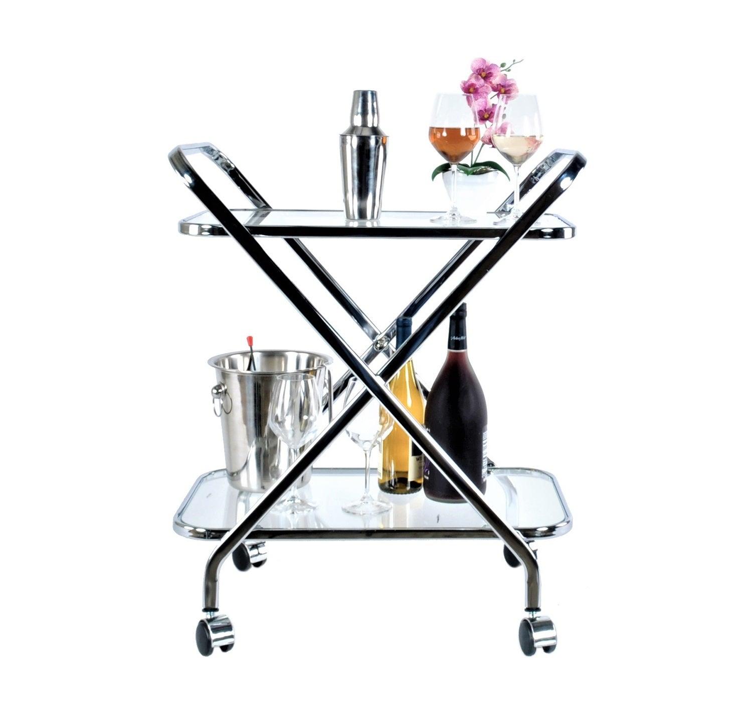 16.5" X 26.25" X 30.5" Chrome Xshape Bar Cart - FurniFindUSA