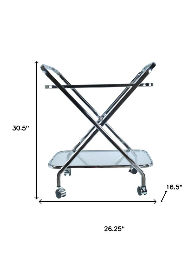 26" Silver Metal and Glass Rolling Bar Cart HomeRoots