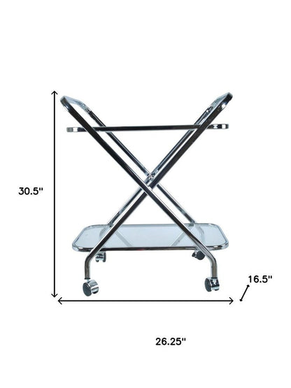 26" Silver Metal and Glass Rolling Bar Cart HomeRoots