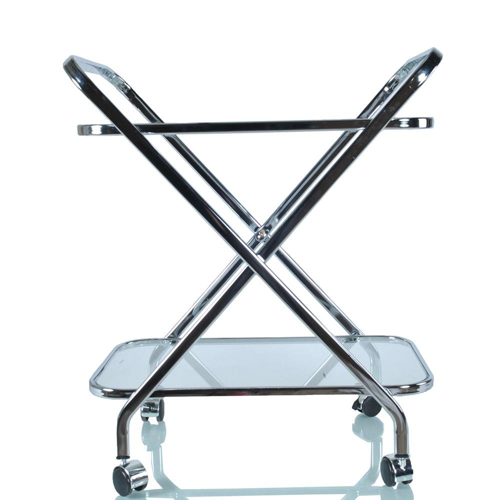 26" Silver Metal and Glass Rolling Bar Cart HomeRoots