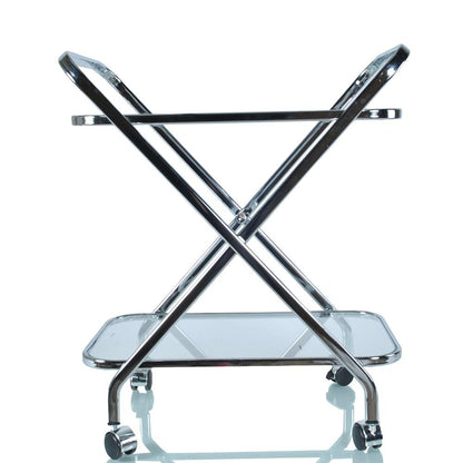 26" Silver Metal and Glass Rolling Bar Cart HomeRoots