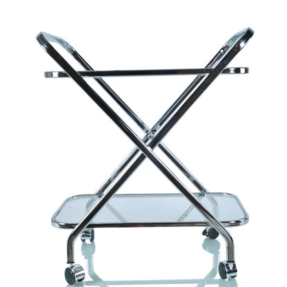 26" Silver Metal and Glass Rolling Bar Cart HomeRoots