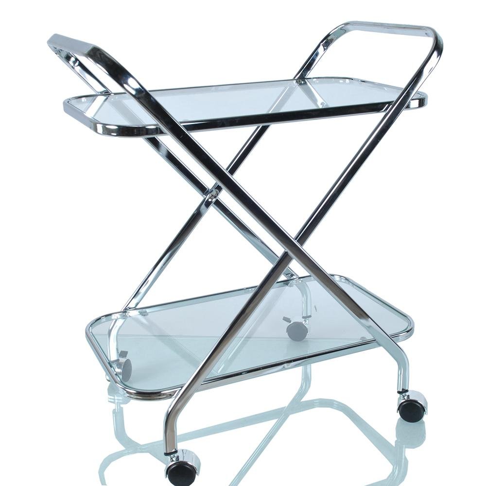 26" Silver Metal and Glass Rolling Bar Cart HomeRoots