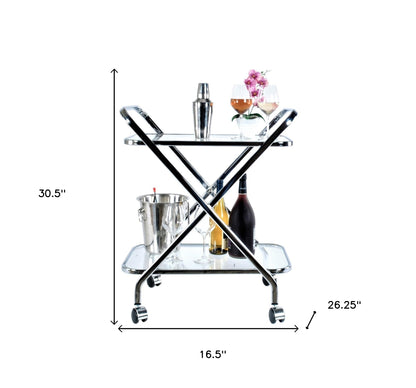 16.5" X 26.25" X 30.5" Chrome Xshape  Bar Cart