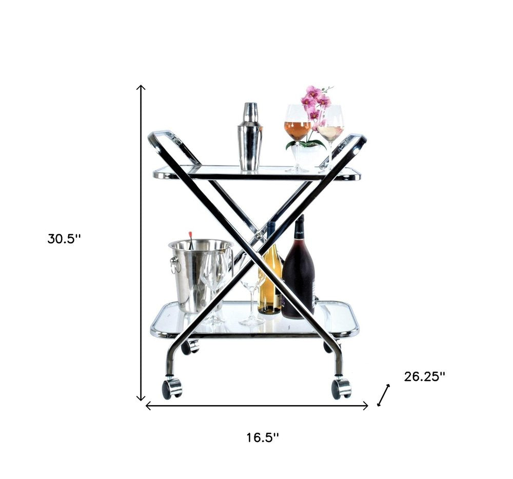 16.5" X 26.25" X 30.5" Chrome Xshape  Bar Cart HomeRoots