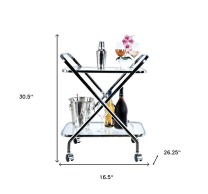 16.5" X 26.25" X 30.5" Chrome Xshape  Bar Cart HomeRoots