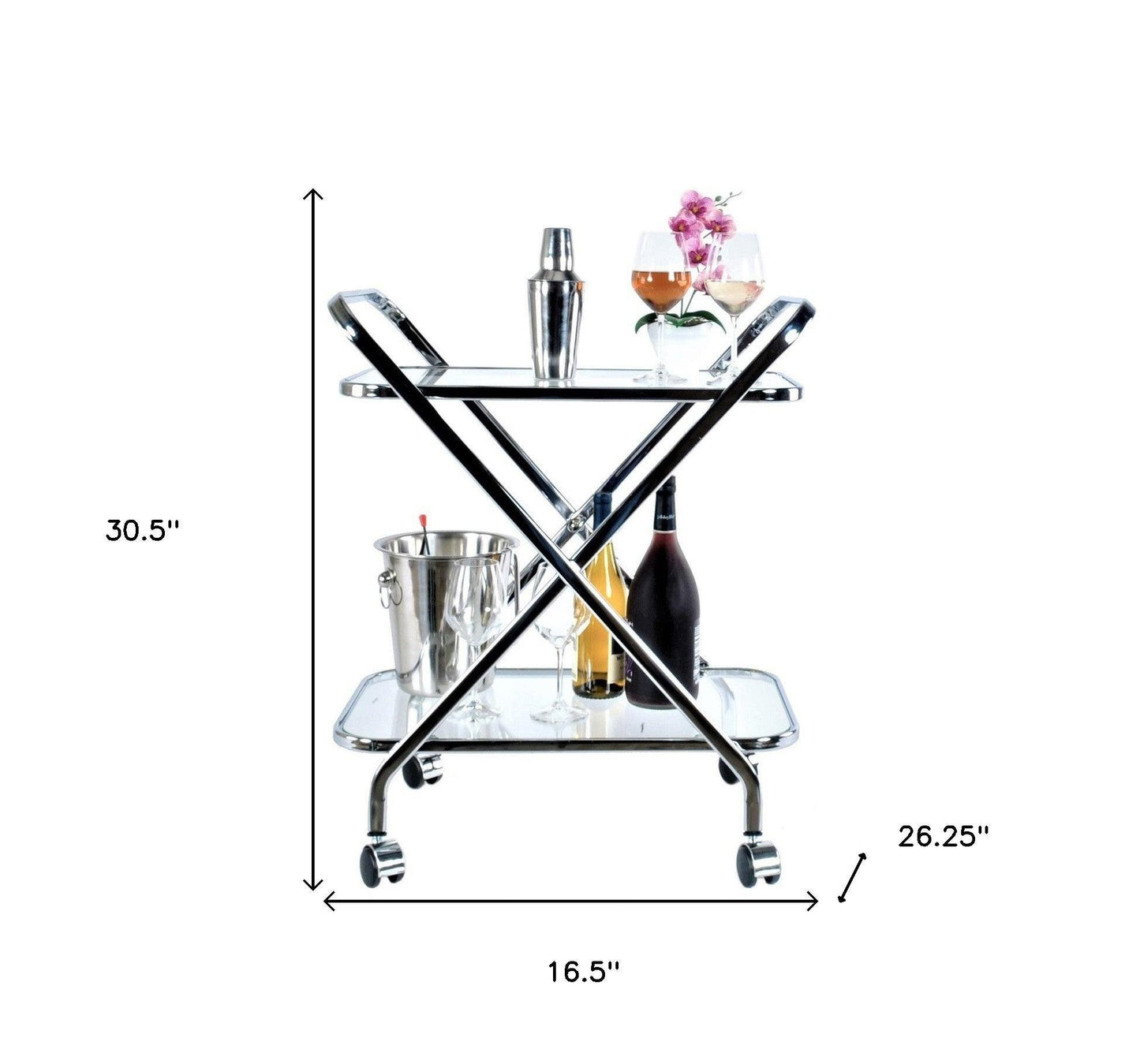 16.5" X 26.25" X 30.5" Chrome Xshape Bar Cart - FurniFindUSA