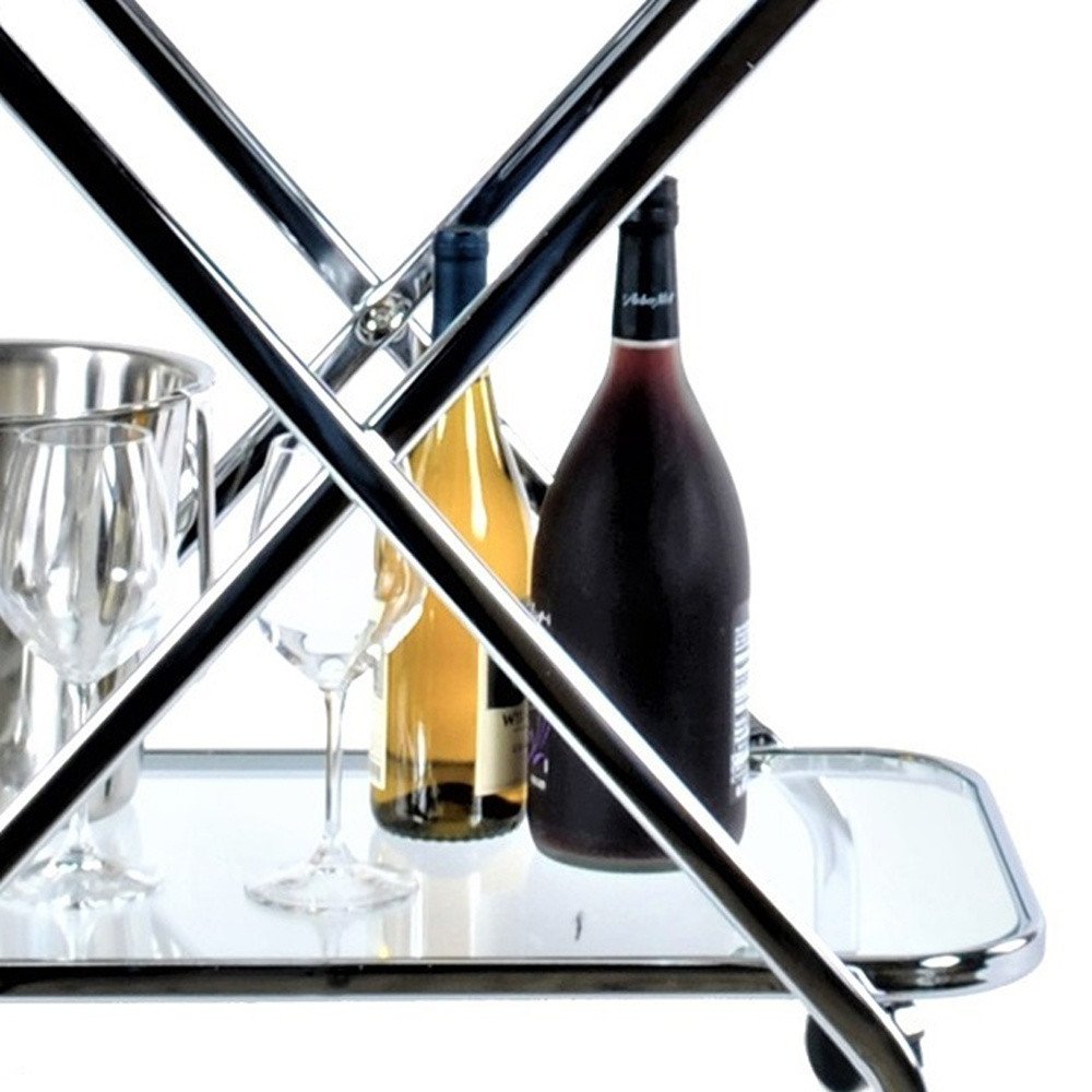 26" Silver Metal and Glass Rolling Bar Cart HomeRoots