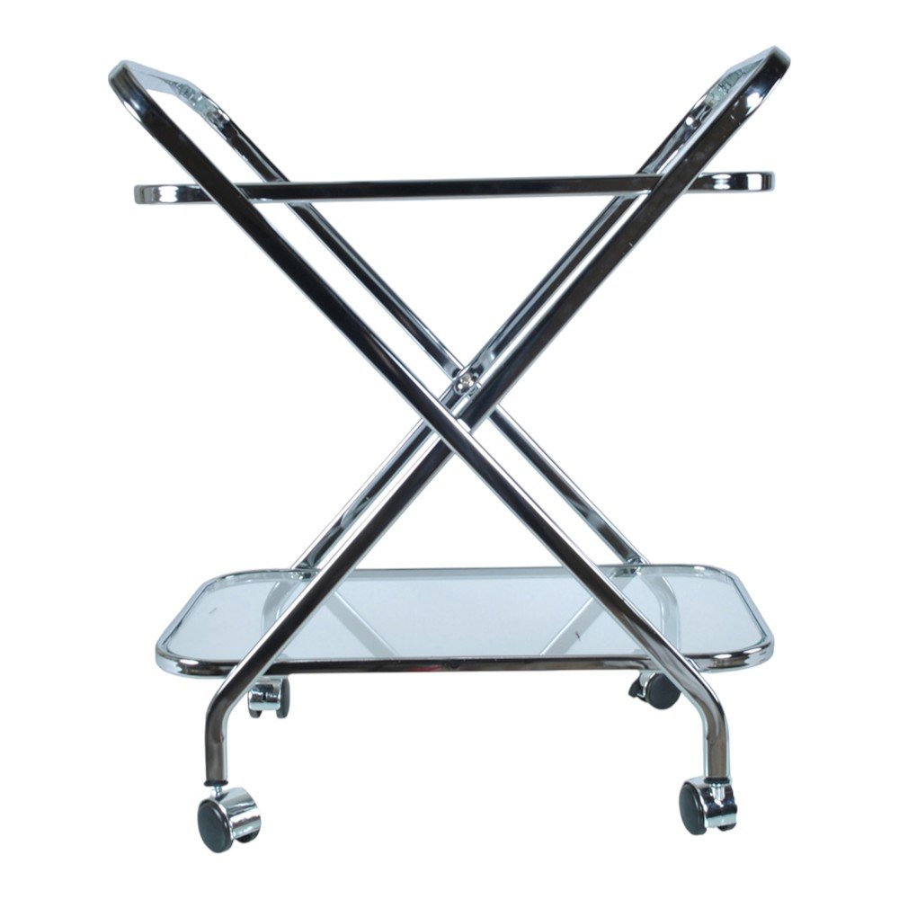 26" Silver Metal and Glass Rolling Bar Cart HomeRoots