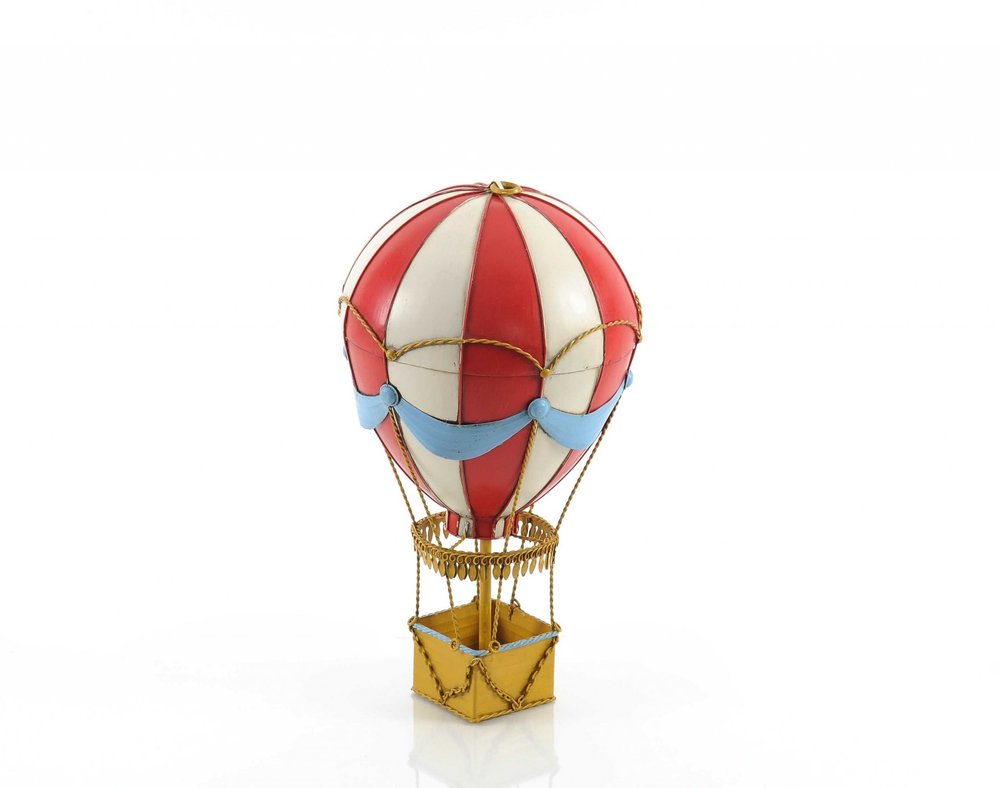 15" Red And White Metal Hand Painted Hot Air Balloon Tabletop Sculpture — view 1