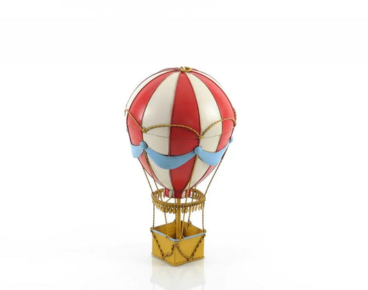 15" Red And White Metal Hand Painted Hot Air Balloon Tabletop Sculpture HomeRoots