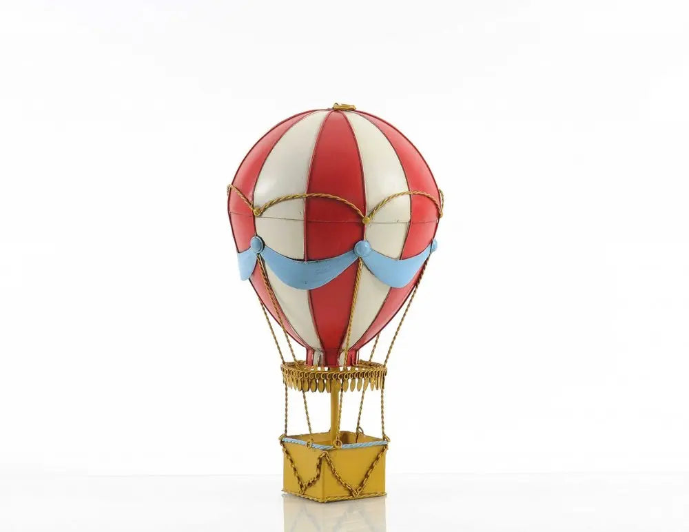 15" Red And White Metal Hand Painted Hot Air Balloon Tabletop Sculpture HomeRoots