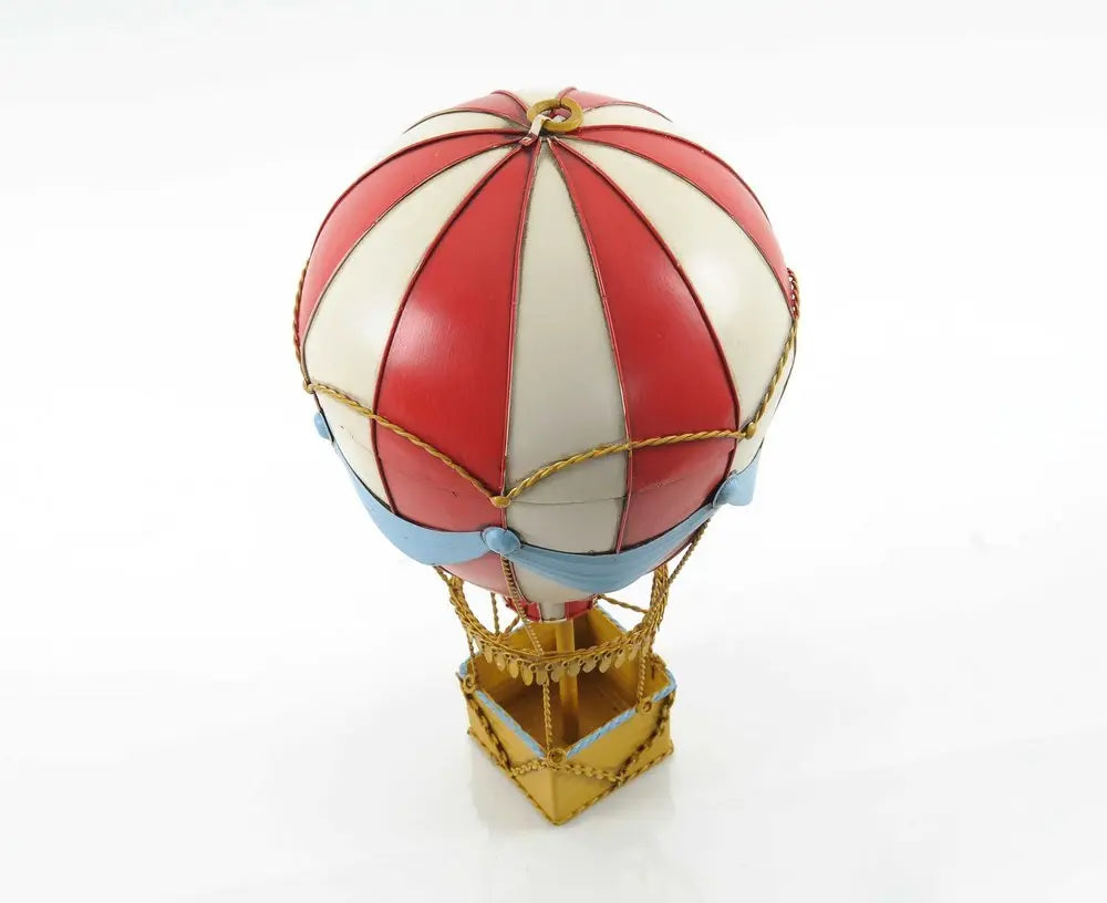 15" Red And White Metal Hand Painted Hot Air Balloon Tabletop Sculpture HomeRoots