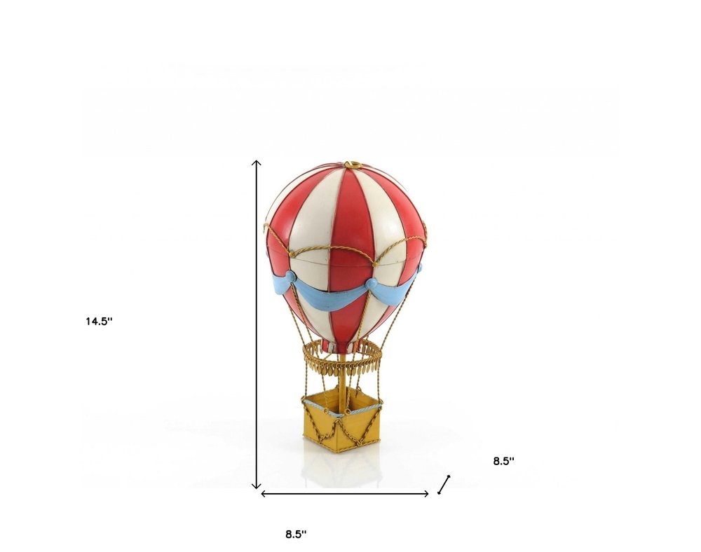 15" Red And White Metal Hand Painted Hot Air Balloon Tabletop Sculpture — view 4