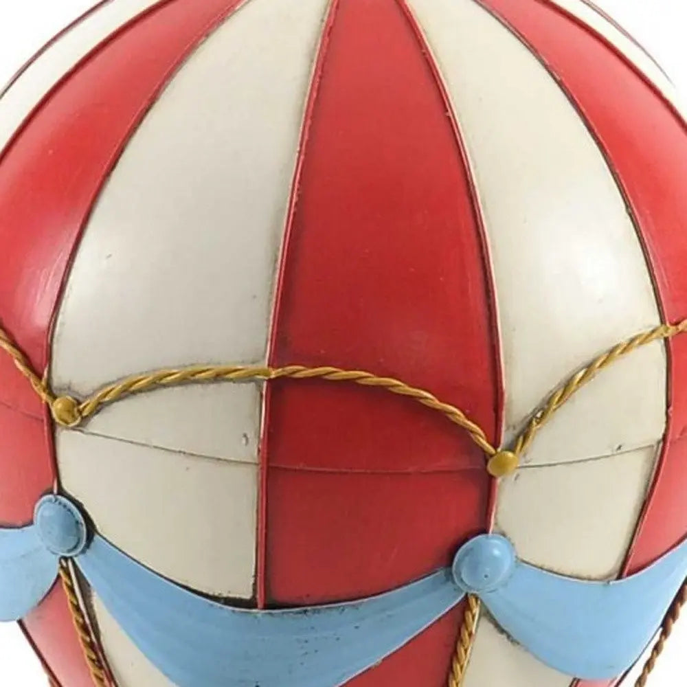 15" Red And White Metal Hand Painted Hot Air Balloon Tabletop Sculpture HomeRoots
