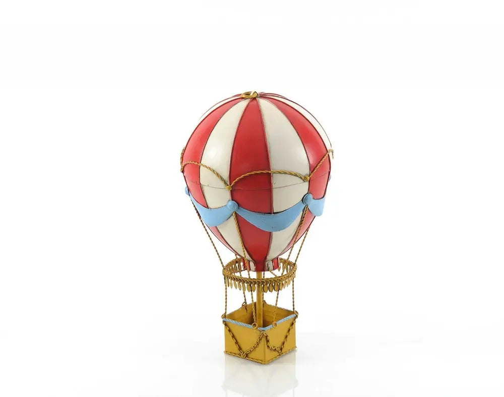15" Red And White Metal Hand Painted Hot Air Balloon Tabletop Sculpture HomeRoots